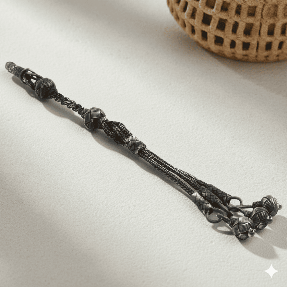 Eskitme Renk 3 lü 1000 Ayar Gümüş Top Kazaz Püskül - 1