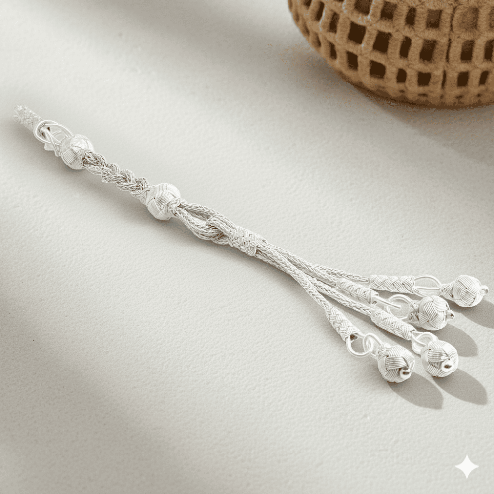 Uzun Model Beyaz Renk 4 lü 1000 Ayar Gümüş Top Kazaz Püskül - 1