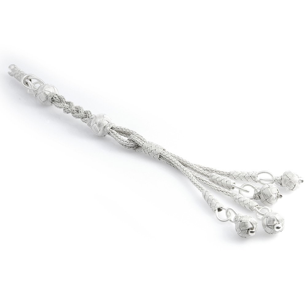 Uzun Model Beyaz Renk 4 lü 1000 Ayar Gümüş Top Kazaz Püskül - 2