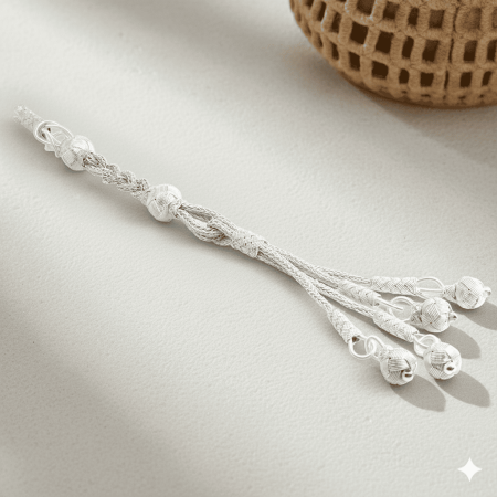 Uzun Model Beyaz Renk 4 lü 1000 Ayar Gümüş Top Kazaz Püskül - Tesbihane