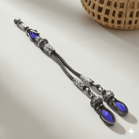 Lacivert Zirkon Taşlı 2 li 1000 Ayar Gümüş Kazaz Püskül - Tesbihane