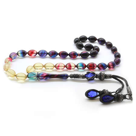 1000 Ayar Gümüş Çift Kazaz Püsküllü Arpa Kesim Süzme Bonibon Ateş Kehribar Tesbih - Tesbihane