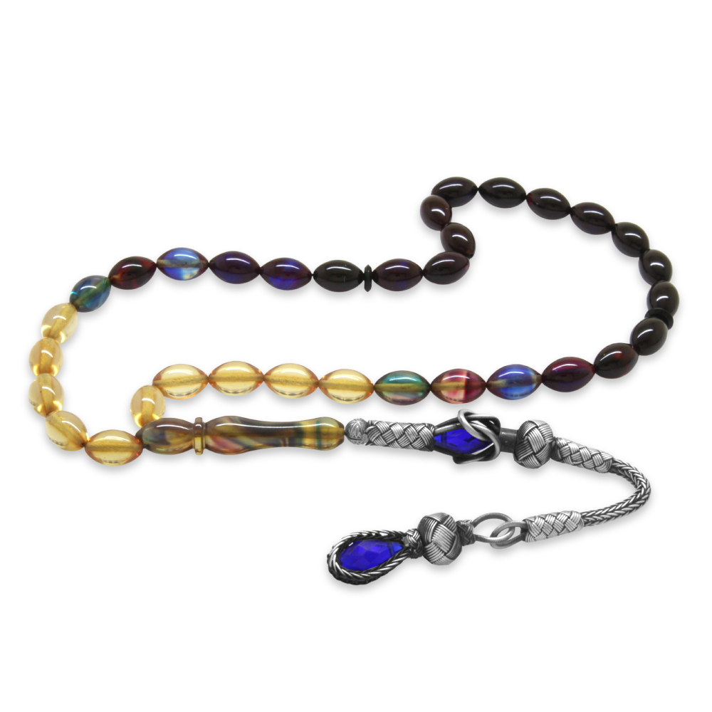 1000 Ayar Gümüş Kazaz Püsküllü Arpa Kesim Süzme Bonibon Ateş Kehribar Tesbih - 4