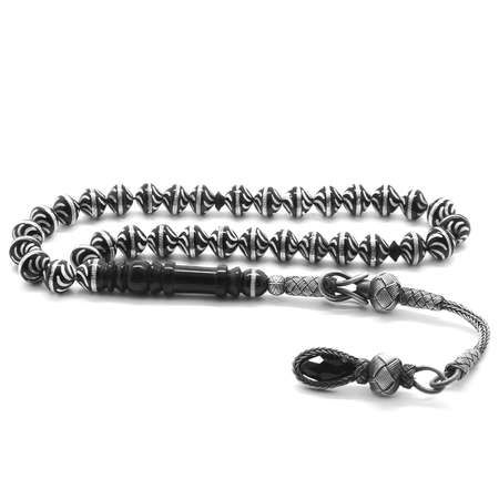 1000 Ayar Gümüş Kazaz Püsküllü Sarmal Gümüş İşlemeli İstanbul Kesim Kuka Tesbih - STOKYOK