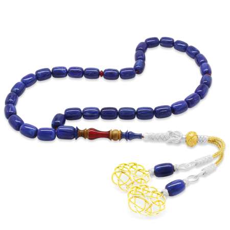 1000 Ayar Gümüş Kazaz Püskül Her Tanesi Usta İşçilikli İmame Hitame Kuka Mavi Kırmızı Katalin Tesbih - Tesbihane