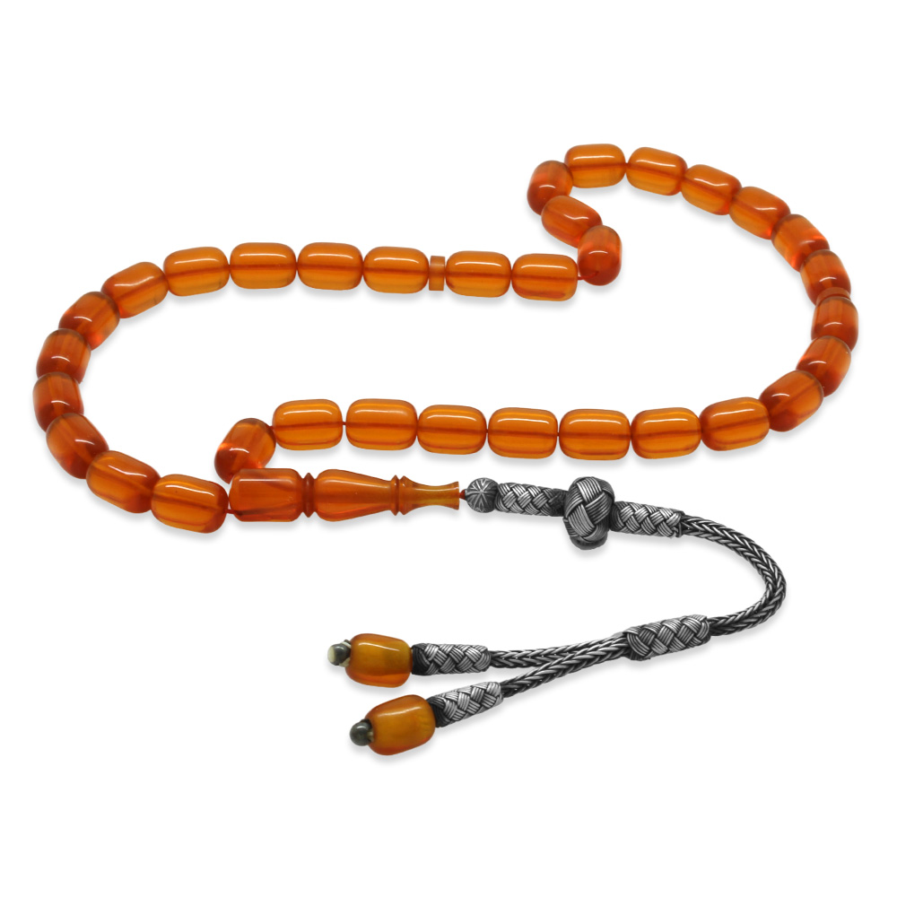 1000 Ayar Gümüş Kazaz Püsküllü Her Bir Tanesi Usta İşçilikli Kapsül Kesim Papaya Renk Katalin Tesbih - 1