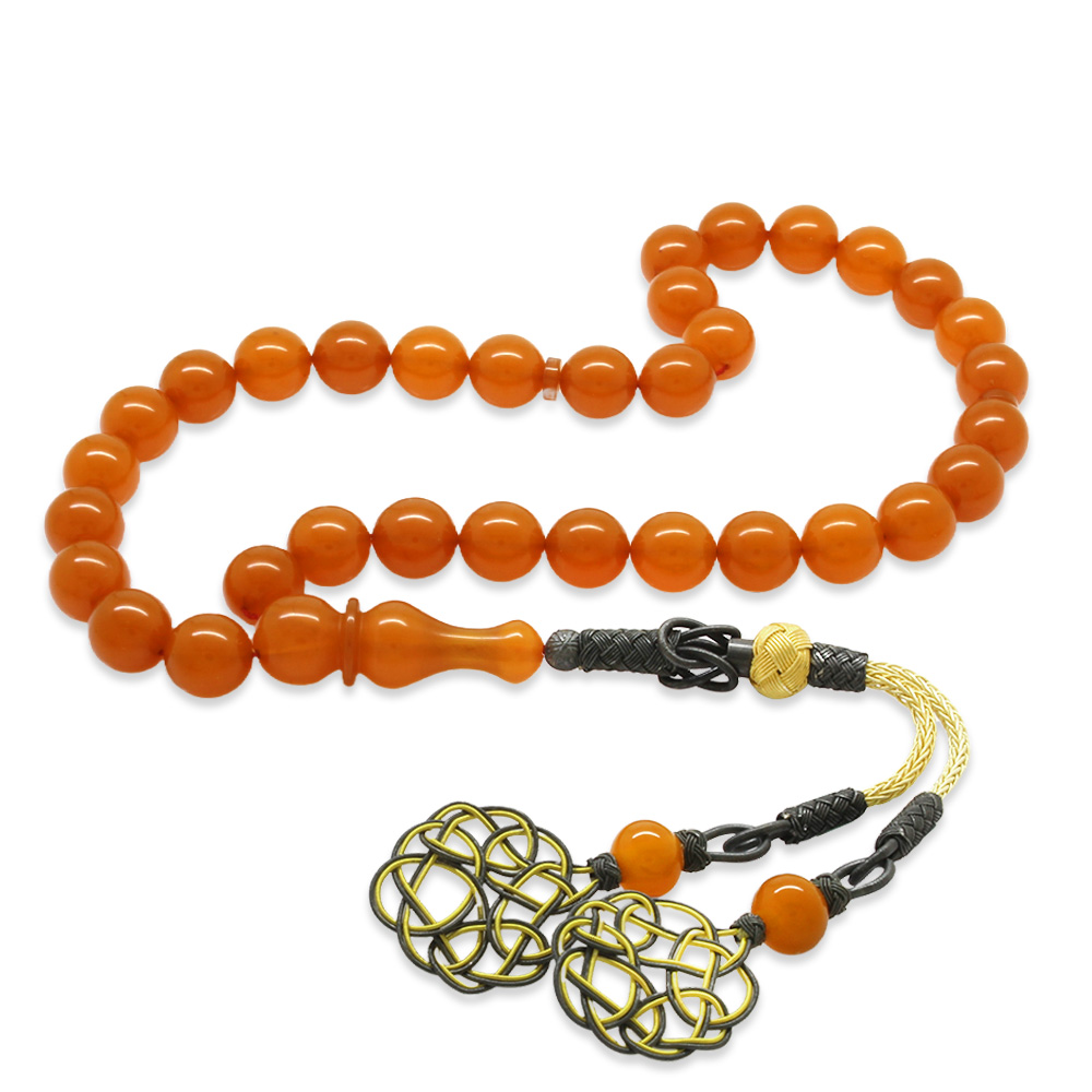 1000 Ayar Gümüş Kazaz Püsküllü Her Bir Tanesi Usta İşçilikli Küre Kesim Orange Katalin Tesbih - 1