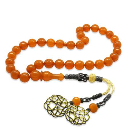 1000 Ayar Gümüş Kazaz Püsküllü Her Bir Tanesi Usta İşçilikli Küre Kesim Orange Katalin Tesbih - Tesbihane