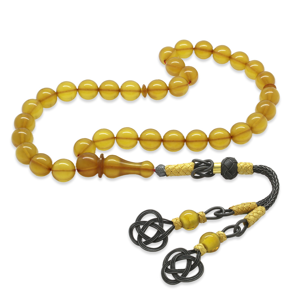 1000 Ayar Gümüş Kazaz Püsküllü Her Bir Tanesi Usta İşçilikli Küre Kesim Sarı Katalin Tesbih - 1