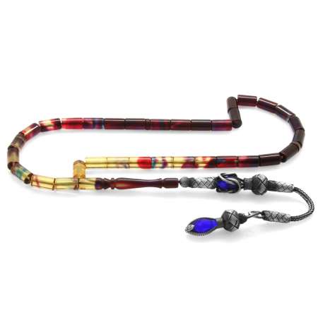 1000 Ayar Gümüş Kazaz Püsküllü Kesme Kesim Süzme Bonibon Ateş Kehribar Tesbih - Tesbihane