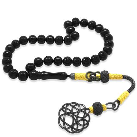 1000 Ayar Gümüş Kazaz Püsküllü Küre Kesim Erzurum Oltu Taşı Tesbih - Tesbihane