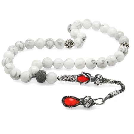 1000 Ayar Gümüş Kazaz Püsküllü Küre Kesim Havlit Doğaltaş Tesbih - Tesbihane