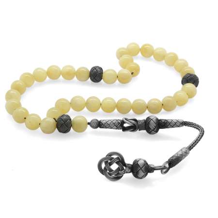 1000 Ayar Gümüş Kazaz Püsküllü Küre Kesim Kalsit Doğaltaş Tesbih - Tesbihane