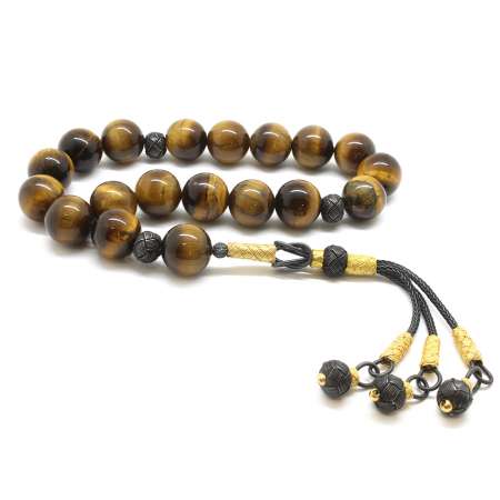 1000 Ayar Gümüş Kazaz Püsküllü Küre Kesim Kaplan Gözü Doğaltaş Efe Tesbih - Tesbihane