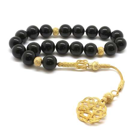 1000 Ayar Gümüş Kazaz Püsküllü Küre Kesim Oniks Efe Tesbih - Tesbihane