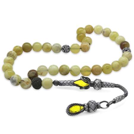 1000 Ayar Gümüş Kazaz Püsküllü Küre Kesim Opal Doğaltaş Tesbih - Tesbihane