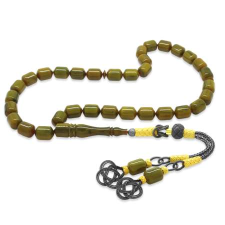 1000 Ayar Gümüş Kazaz Püsküllü Uçlu Kapsül Kesim Koyu Yeşil Kanayan Bağa Tesbih - Tesbihane