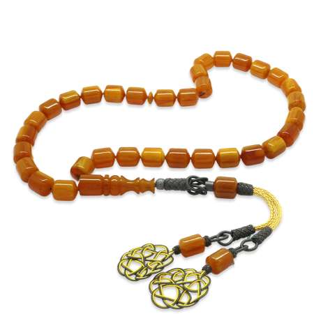 1000 Ayar Gümüş Kazaz Püsküllü Uçlu Kapsül Kesim Turuncu Kanayan Bağa Tesbih - Tesbihane