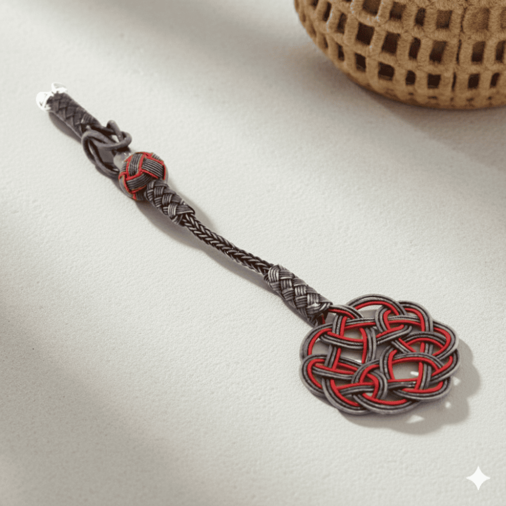 Kırmızı Siyah Yaprak Tasarım 1000 Ayar Gümüş Kazaz Püskül - 1