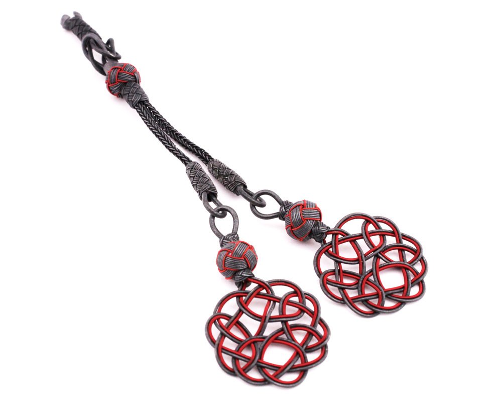 Gri Kırmızı Renk 2 li 1000 Ayar Gümüş Kazaz Püskül - 2