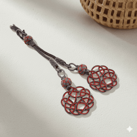 Gri Kırmızı Renk 2 li 1000 Ayar Gümüş Kazaz Püskül - Tesbihane