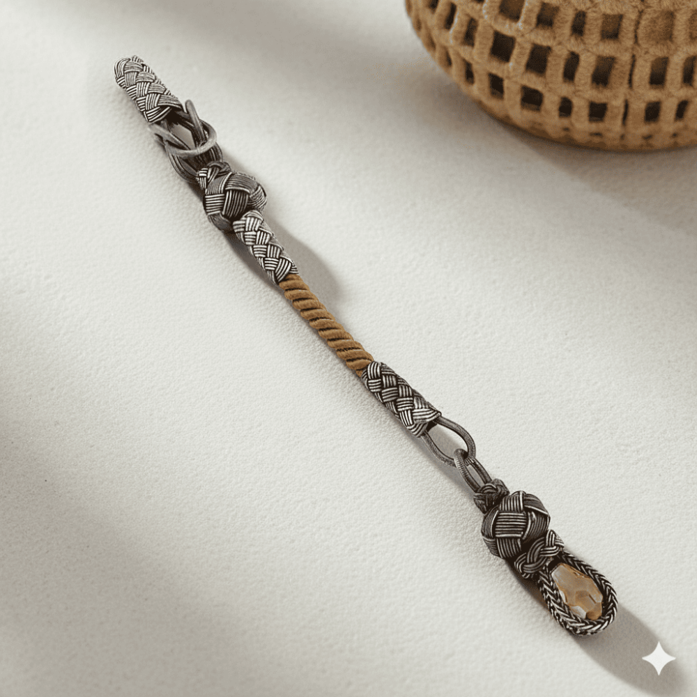 Hardal Renk Zirkon Taşlı 1000 Ayar Gümüş Kazaz Püskül - 1