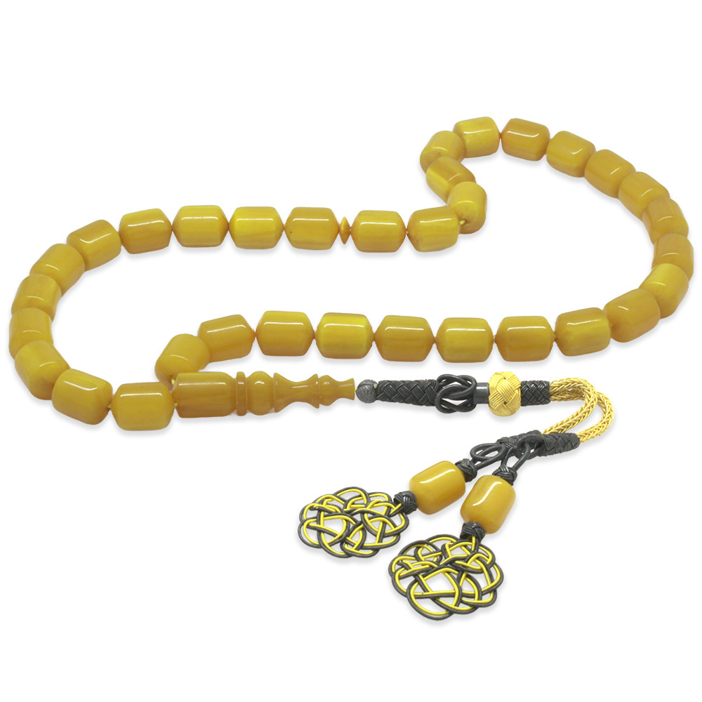 1000 Ayar Gümüş Özel Kazaz Püsküllü Sistemli Kapsül Kesim Sarı Beyaz Katalin Tesbih - 4