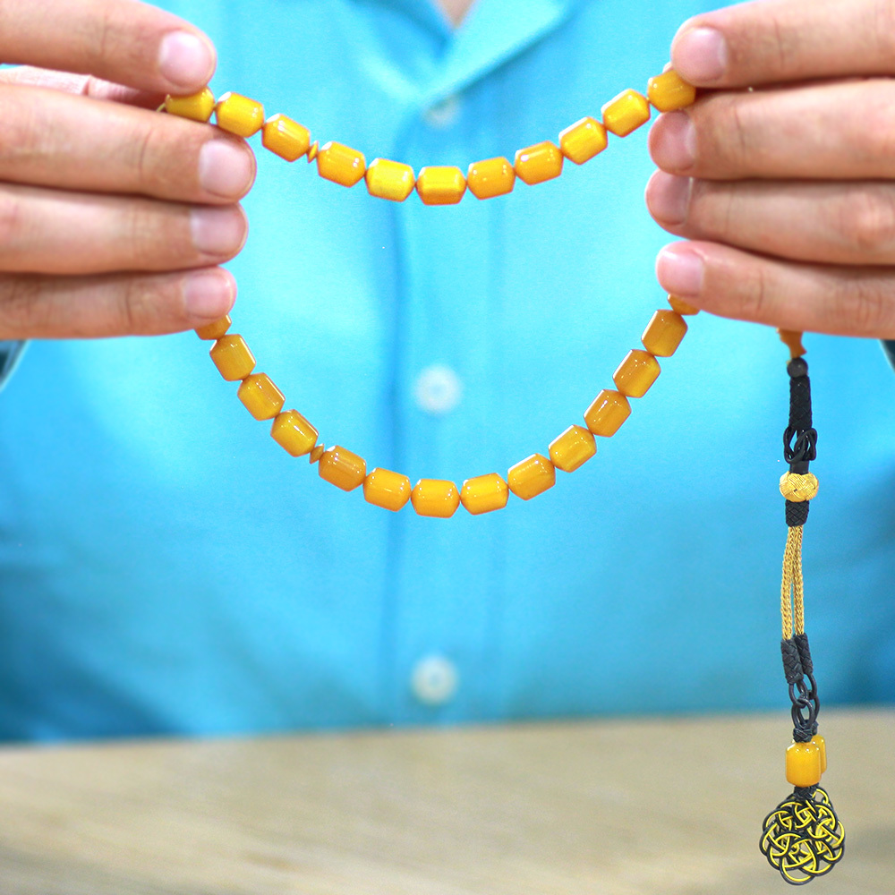 1000 Ayar Gümüş Özel Kazaz Püsküllü Sistemli Kapsül Kesim Sarı Beyaz Katalin Tesbih - 3