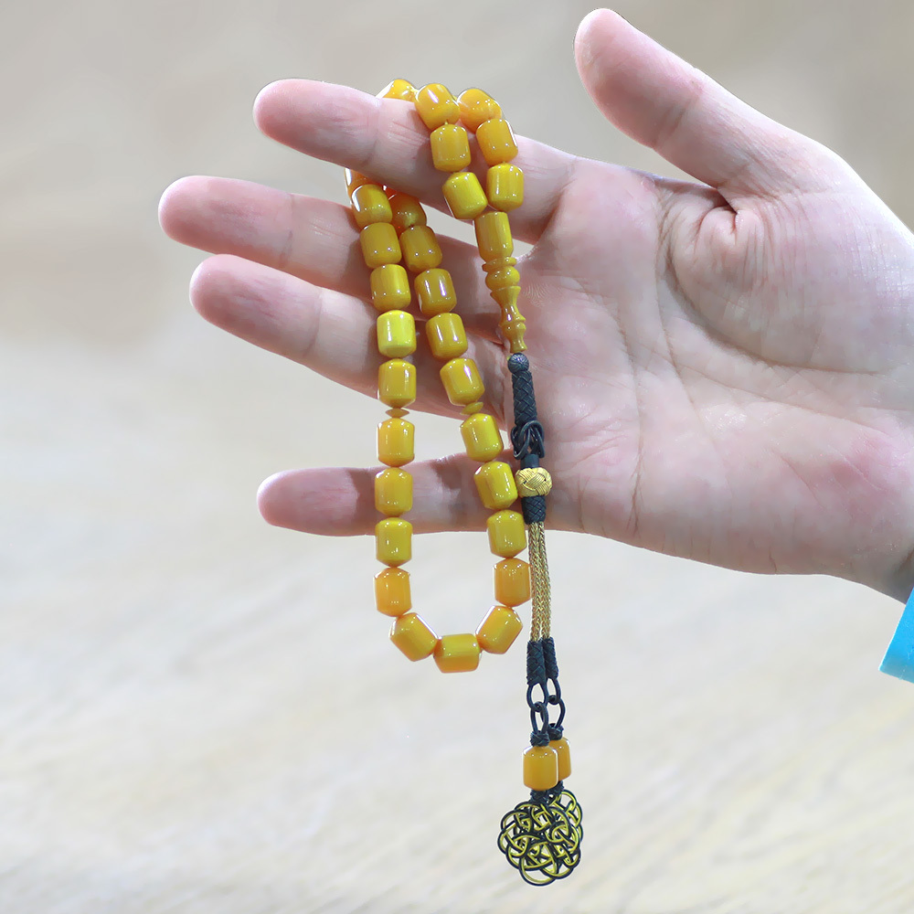 1000 Ayar Gümüş Özel Kazaz Püsküllü Sistemli Kapsül Kesim Sarı Beyaz Katalin Tesbih - 2