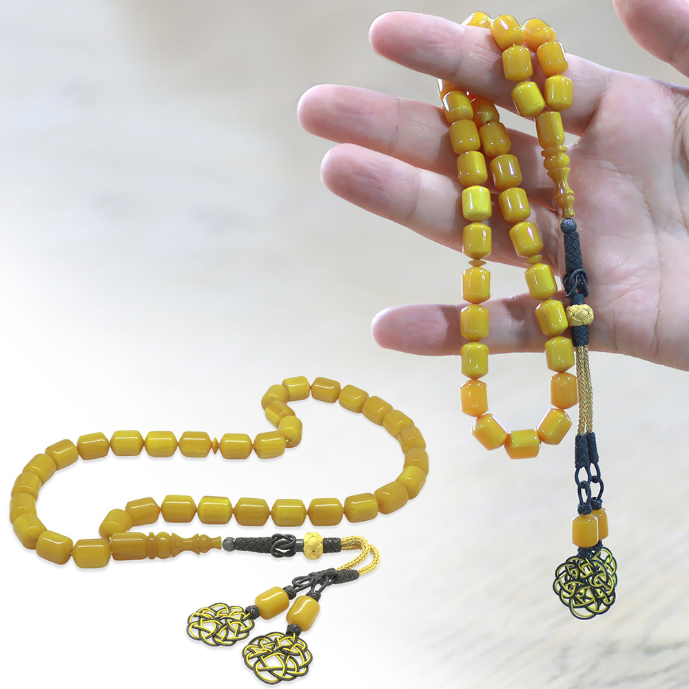 1000 Ayar Gümüş Özel Kazaz Püsküllü Sistemli Kapsül Kesim Sarı Beyaz Katalin Tesbih - 1