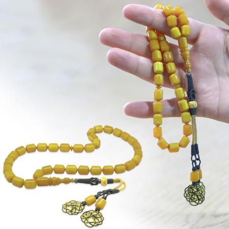 1000 Ayar Gümüş Özel Kazaz Püsküllü Sistemli Kapsül Kesim Sarı Beyaz Kanayan Bağa Tesbih - Tesbihane