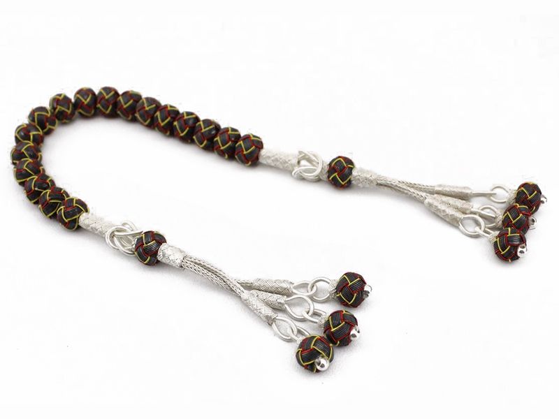 1000 Ayar Gümüş Sarı Kırmızı Kazaz Örme Zaza Tesbih - 1