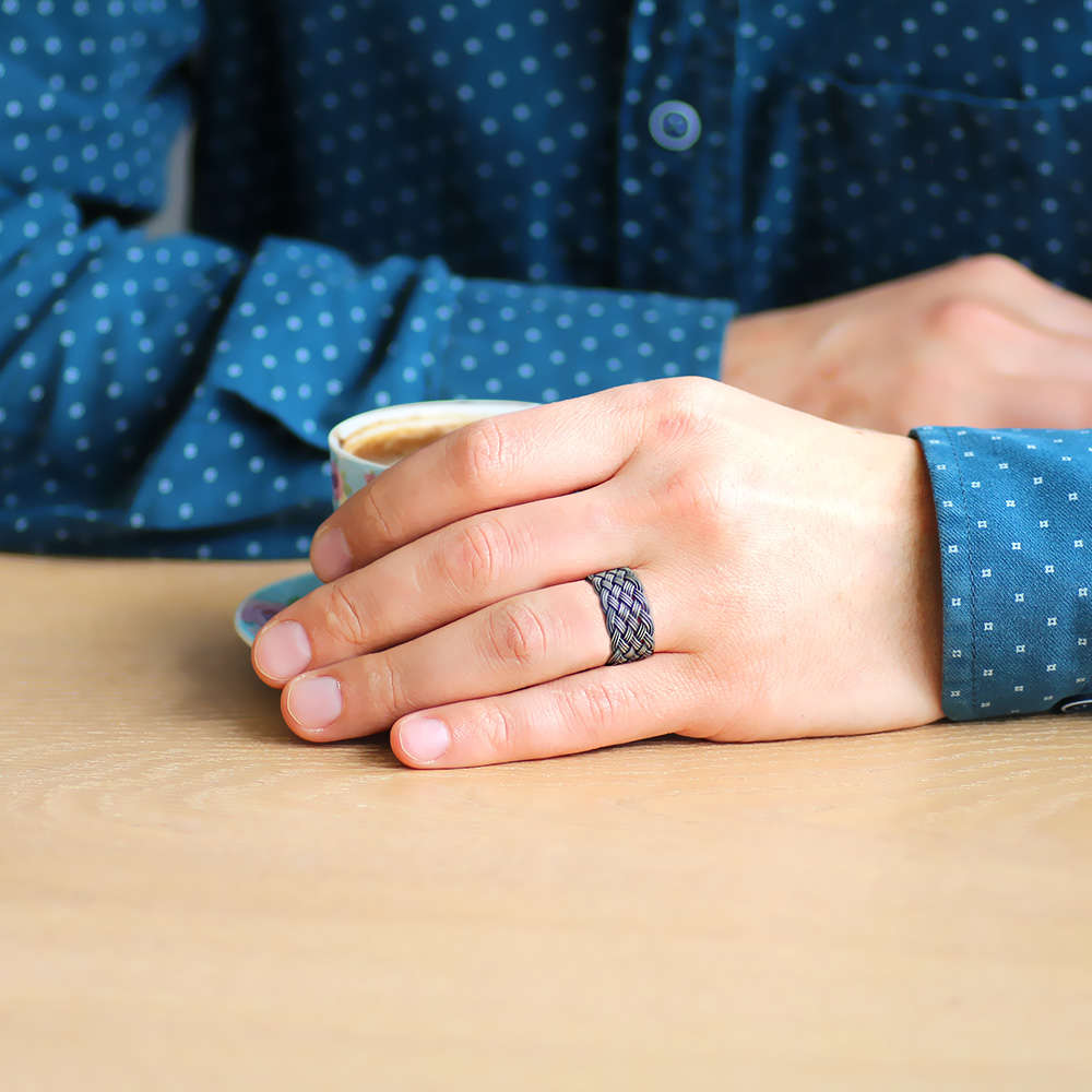 Gri Renkli 1000 Ayar Gümüş Trabzon El Örmesi Kazaz Yüzük - 2