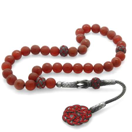 1000 Ayar Gümüş Kazaz Püsküllü Doğaltaş Akik Tesbih - STOKYOK