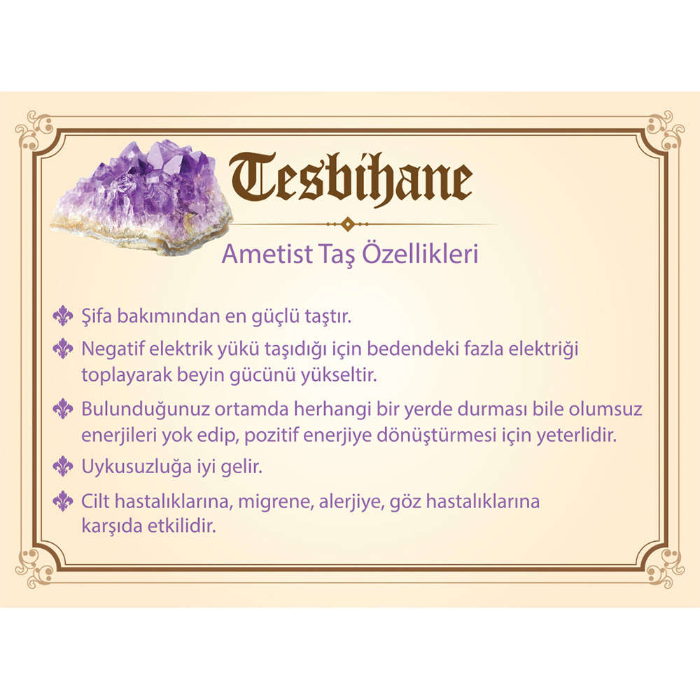 1000 Ayar Gümüş Kazaz Püsküllü Küre Kesim Ametist Doğaltaş Tesbih - 2