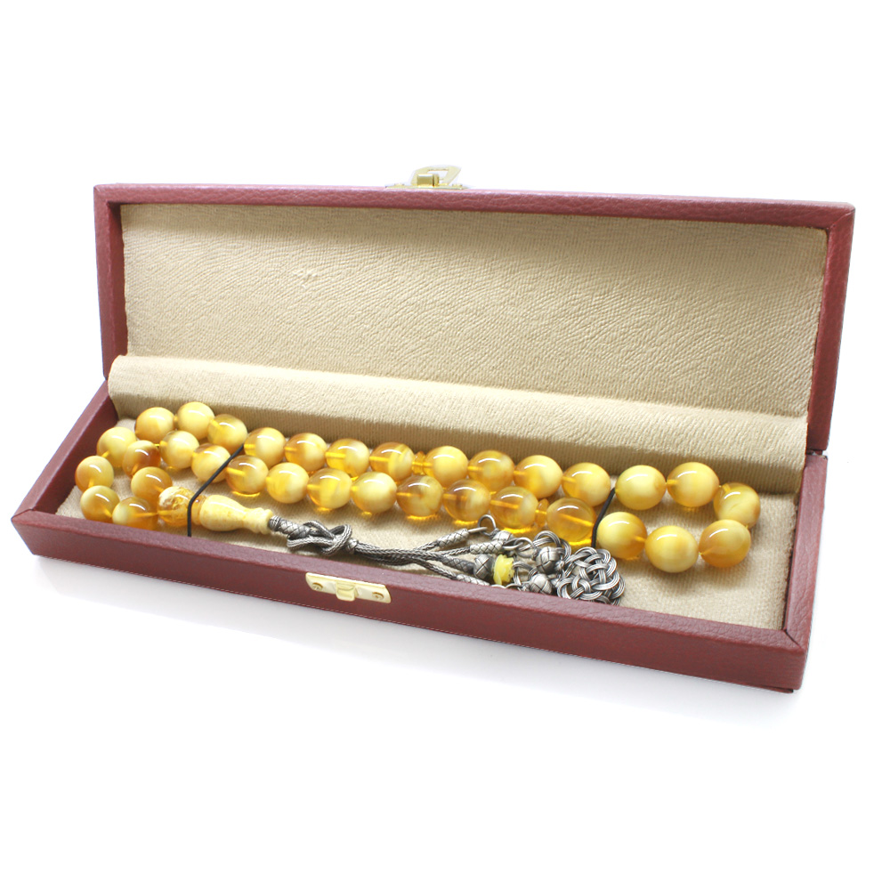 1000 Ayar Gümüş Kazaz Püsküllü Arpa Kesim Bala Beyaz Maxi Boy Kaliningrad Damla Kehribar Tesbih - 3