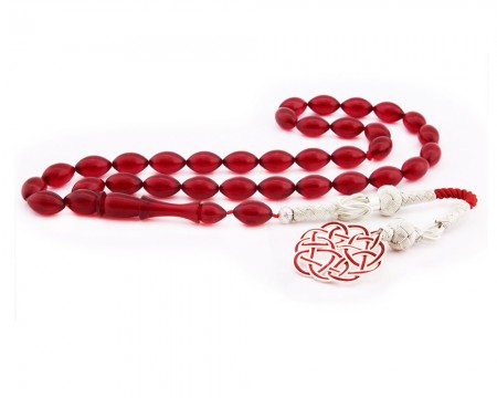 1000 Ayar Kazaz Püsküllü Arpa Kesim Sıkma Kehribar Tesbih (Model-3) - Tesbihane