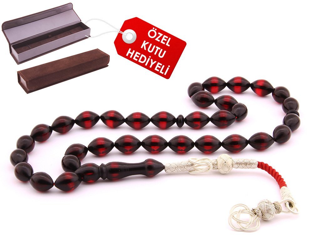 1000 Ayar Kazaz Püsküllü Arpa Kesim Sürmeli Kehribar Tesbih (Model-1) - 2