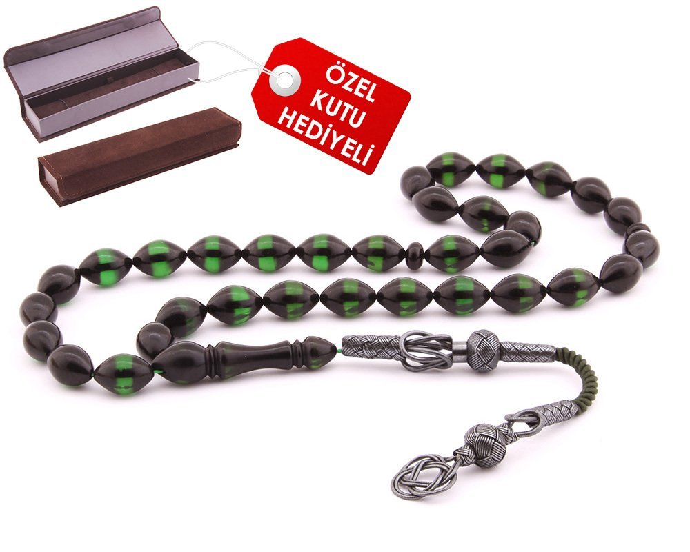 1000 Ayar Kazaz Püsküllü Arpa Kesim Sürmeli Kehribar Tesbih (Model-2) - 2