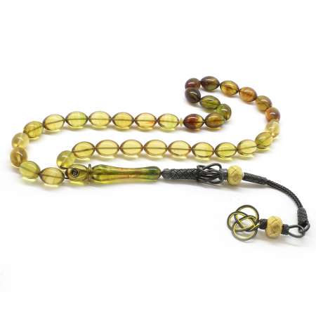 1000 Ayar Gümüş Kazaz Püsküllü Arpa Kesim Süzme Renkli Ateş Kehribar Tesbih - Tesbihane