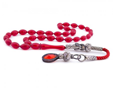 1000 Ayar Kazaz Püsküllü Ateş Rengi Bakalit Tesbih - Tesbihane