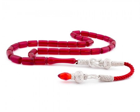 1000 Ayar Kazaz Püsküllü Ateş Rengi Kesme Bakalit Tesbih - Tesbihane