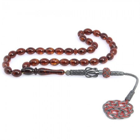 1000 Ayar Kazaz Püsküllü Damla Kehribar Tesbih (Model-1) - Hediye Kutulu - Tesbihane