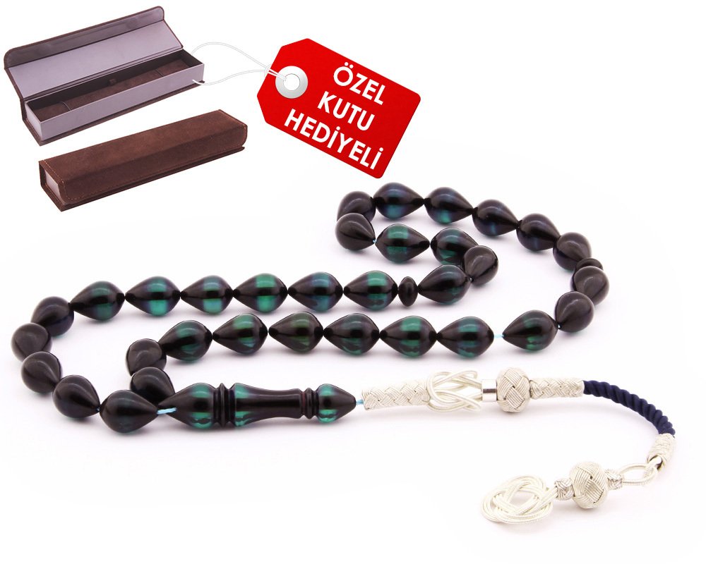 1000 Ayar Kazaz Püsküllü Damla Kesim Sürmeli Kehribar Tesbih (Model-1) - 2