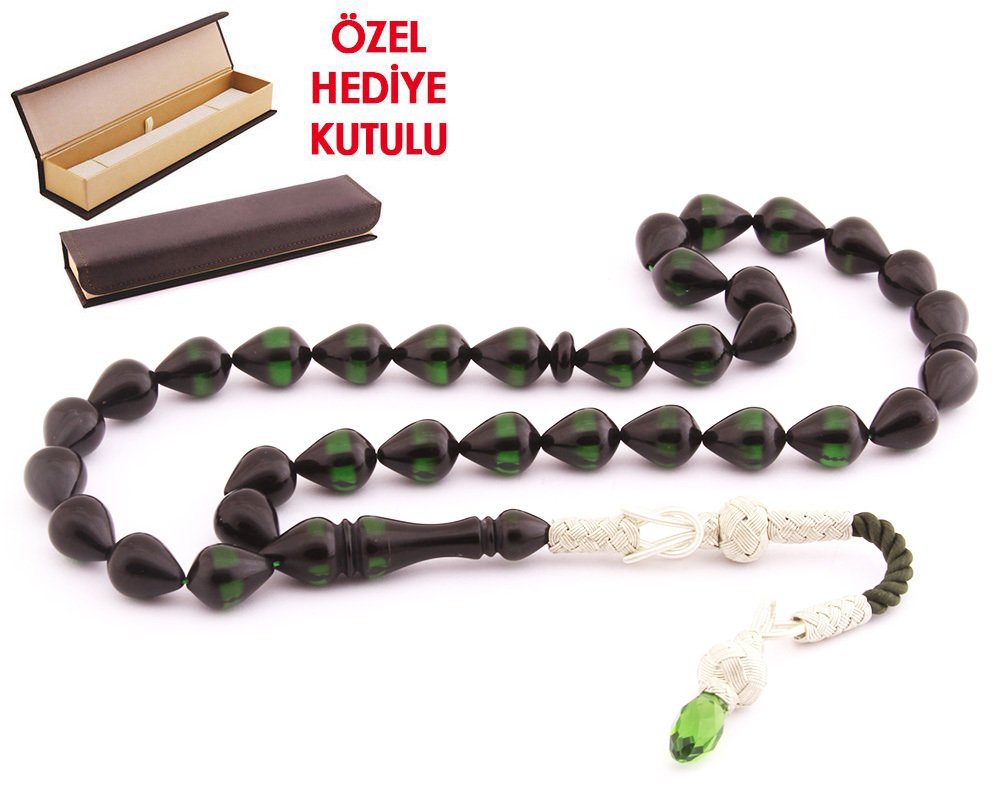 1000 Ayar Kazaz Püsküllü Damla Kesim Sürmeli Sıkma Kehribar Tesbih - 2