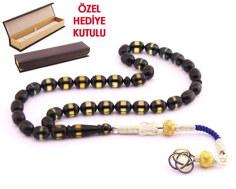 1000 Ayar Kazaz Püsküllü Kapsül Kesim Sürmeli Sıkma Kehribar Tesbih - Hediye Kutulu - 2