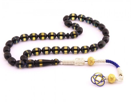 1000 Ayar Kazaz Püsküllü Kapsül Kesim Sürmeli Sıkma Kehribar Tesbih - Hediye Kutulu - Tesbihane