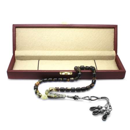 1000 Ayar Gümüş Kazaz Püskül Kapsül Kesim Süzme Beyaz Siyah Renkli Kaliningrad Damla Kehribar Tesbih - Tesbihane