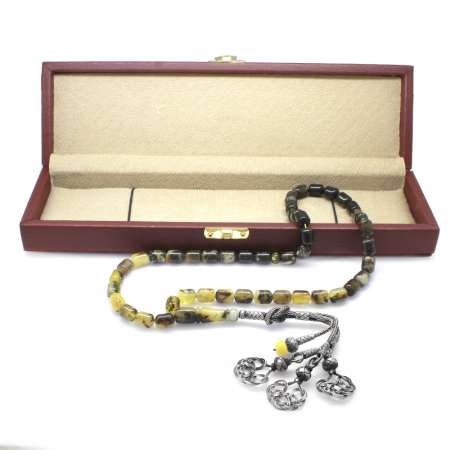 1000 Ayar Gümüş Kazaz Püskül Kapsül Kesim Süzme Siyah Beyaz Renkli Kaliningrad Damla Kehribar Tesbih - Tesbihane