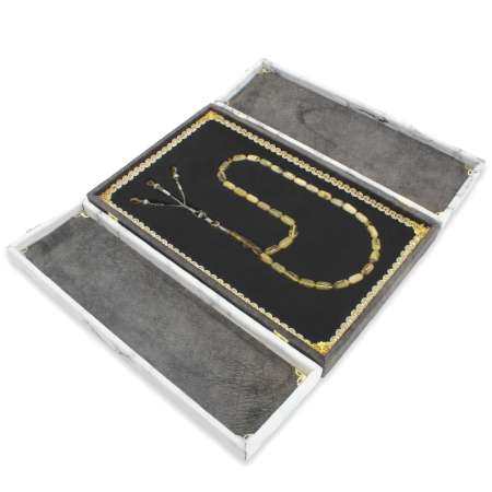 Premium Kutulu 1000 Ayar Gümüş Kazaz Püsküllü Kolye Kesim Sarı Beyaz Kaliningrad Damla Kehribar Tesbih - Tesbihane